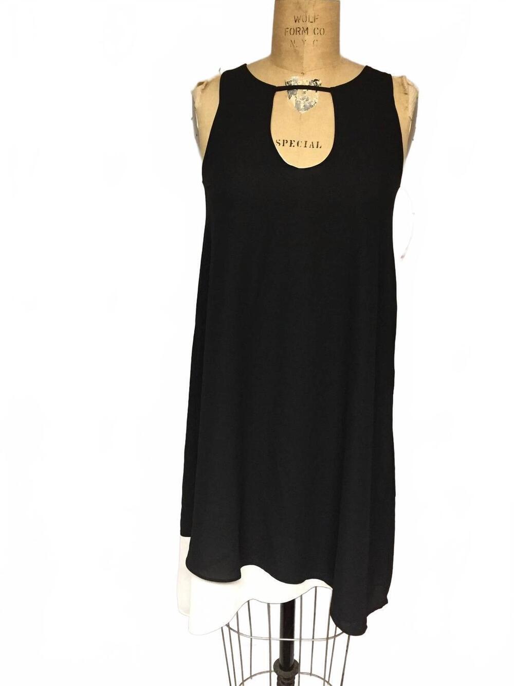 NEW BAR III women's asymmetric hem mini dress in black white